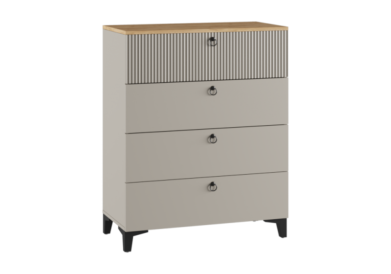 Комод Ника 4Я ПВШ бежевый мат-05 / кашемир / дуб делано (80x41x101,6). 