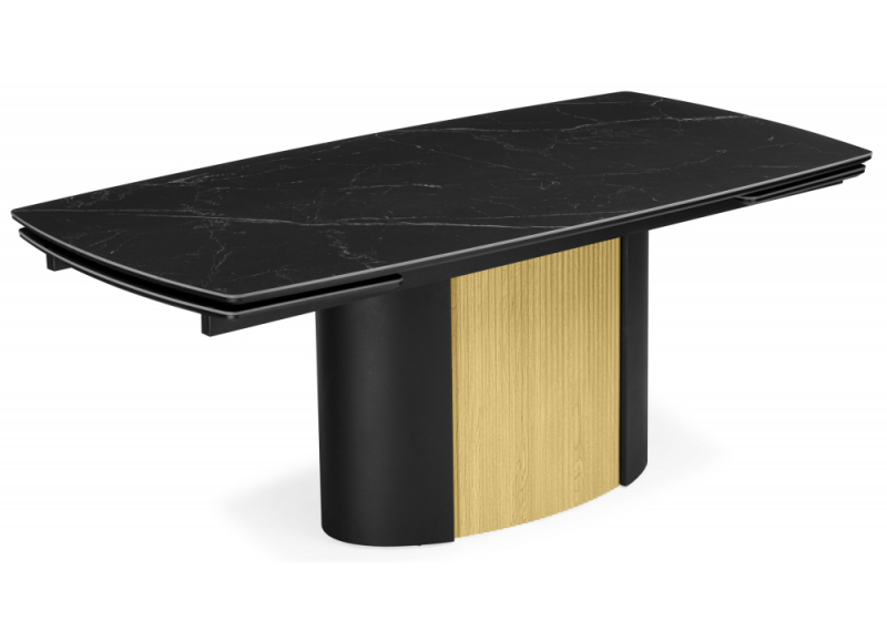 Керамический стол Бовер 180(220)x90 черный мрамор / черный / дуб натуральный (90x78). 