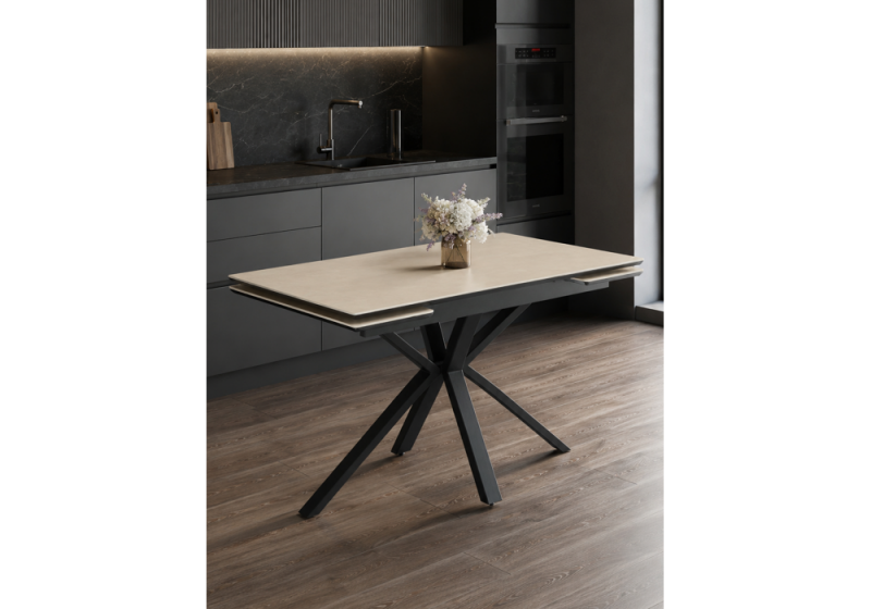 Керамический стол Старлайт 120(180)х80 okara light yellow / черный (80x78)