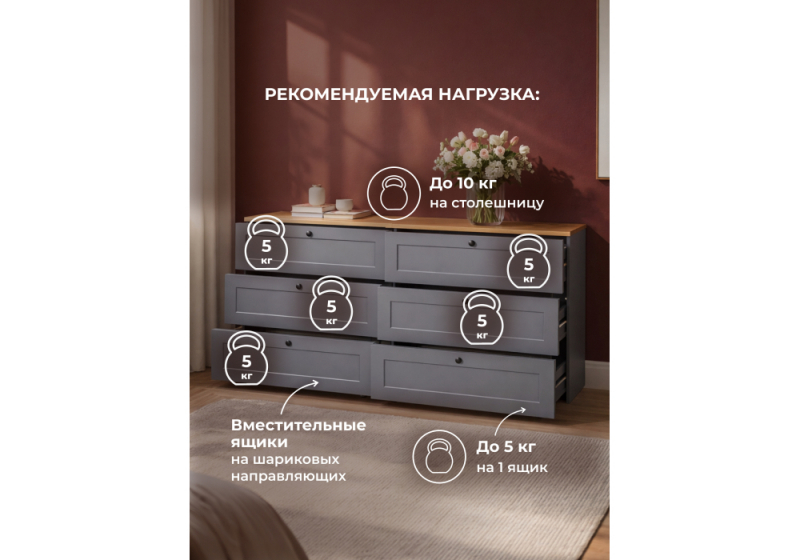 Комод Опра 16.240 серый графит / дуб золотой craft (160,1x41,9x75,4)