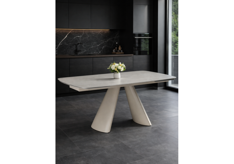 Керамический стол Grig 165(240)x90 серо-бежевый (90x75,5)