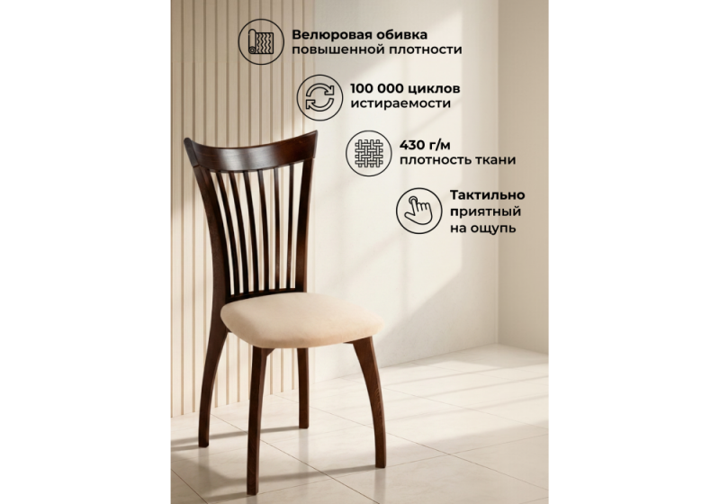 Стул деревянный Лидиос велюр тедди 008 / орех темный (47x60x95)