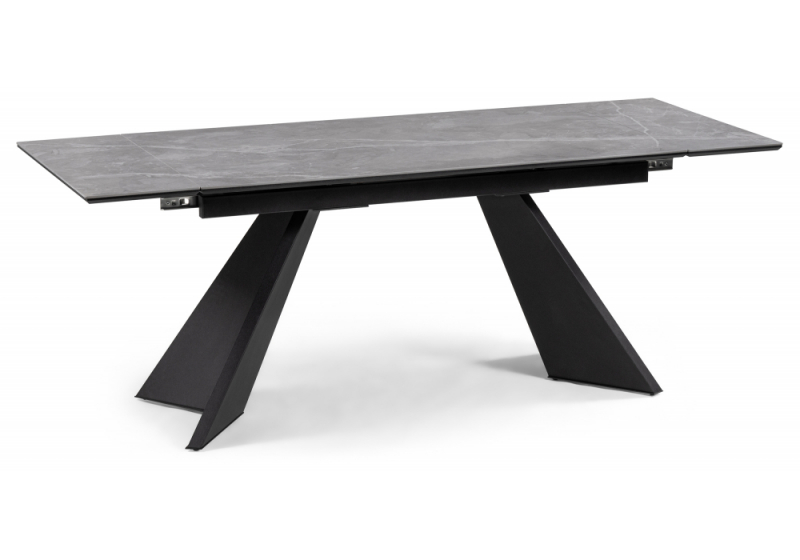 Керамический стол Ливи 140(200)х80х78 серый мрамор / черный (80x78). 